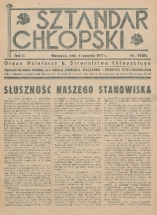 Sztandar Chłopski : organ Komitetu Wykonawczego działaczy b. Stronnictwa Chłopskiego.R. 2, nr 14=28 (4 kwietnia 1937)