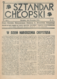Sztandar Chłopski : organ Komitetu Wykonawczego działaczy b. Stronnictwa. R. 1, nr 14 (25 grudnia 1936)