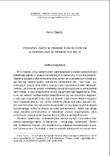 Pobożny zapis w prawie kanonicznym a darowizna w prawie polskim
