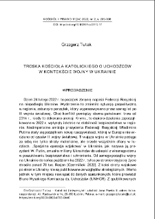 Kościoła katolickiego o uchodźc&oacute;w w kontekściewojny w Ukrainie
