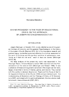 Divine Pedagogy in the Face of Educational Crisis. Onthe Approach of Joseph Ratzinger / Benedict XVI