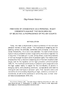 Freedom of Conscience as a Personal Right. Comments against the Background of Selected Jurisprudence of Polish Courts