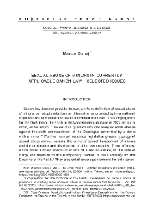 Sexual Abuse of Minors in Currently Applicable CanonLaw &ndash; Selected Issues