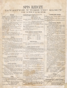 Kłosy : czasopismo illustrowane, tygodniowe. Tom 8 (1869). Spis rzeczy zawartych w Tomie 8 "Kłosów"