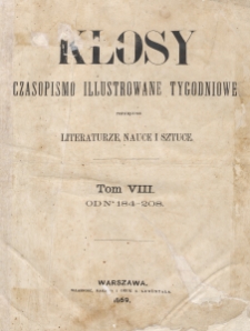 Kłosy : czasopismo illustrowane, tygodniowe. Tom 8 (1869). Strona tytułowa