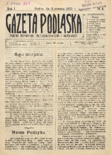 Gazeta Podlaska. R. 1 (1922), nr 2 (6 sierpnia)