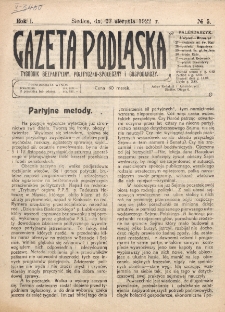 Gazeta Podlaska. R. 1 (1922), nr 5 (27 sierpnia)