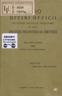 Ordo Divini Officii Recitandi Sacrique Peragendi ad usum Dioeceseos Podlachiensis seu Janoviensis pro Anno Domini 1921