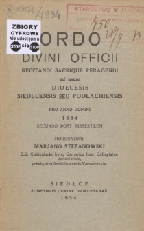 Ordo Divini Officii Recitandi Sacrique Peragendi ad Usum Dioecesis Siedlcensis seu Podlachiensis pro Anno Domini 1934