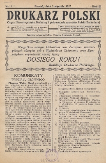 Drukarz Polski : organ Stowarzyszenia Drukarzy i Pokrewnych Zawodów Polski Zachodniej. R. 3, nr 1 (1927)