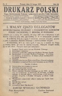 Drukarz Polski : organ Stowarzyszenia Drukarzy i Pokrewnych Zawodów Polski Zachodniej. R. 3, nr 2 (1927)