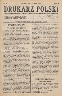 Drukarz Polski : organ Stowarzyszenia Drukarzy i Pokrewnych Zawodów Polski Zachodniej. R. 3, nr 5 (1927)