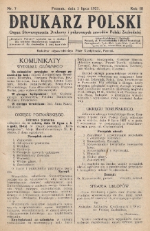 Drukarz Polski : organ Stowarzyszenia Drukarzy i Pokrewnych Zawodów Polski Zachodniej. R. 3, nr 7 (1927)