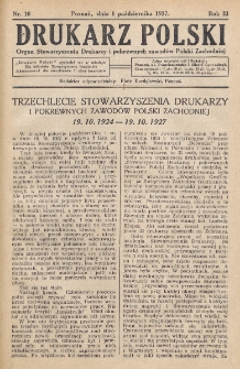 Drukarz Polski : organ Stowarzyszenia Drukarzy i Pokrewnych Zawodów Polski Zachodniej. R. 3, nr 10 (1927)