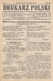 Drukarz Polski : organ Stowarzyszenia Drukarzy i Pokrewnych Zawodów Polski Zachodniej. R. 3, nr 11 (1927)