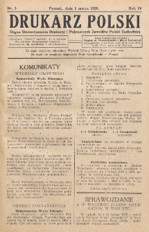 Drukarz Polski : organ Stowarzyszenia Drukarzy i Pokrewnych Zawodów Polski Zachodniej. R. 4, nr 3 (1928)