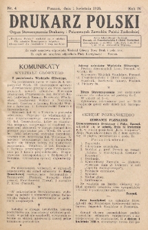 Drukarz Polski : organ Stowarzyszenia Drukarzy i Pokrewnych Zawodów Polski Zachodniej. R. 4, nr 4 (1928)