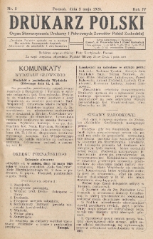 Drukarz Polski : organ Stowarzyszenia Drukarzy i Pokrewnych Zawodów Polski Zachodniej. R. 4, nr 5 (1928)