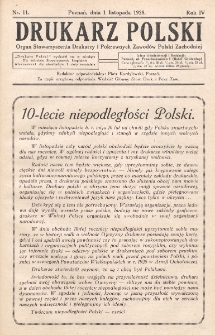 Drukarz Polski : organ Stowarzyszenia Drukarzy i Pokrewnych Zawodów Polski Zachodniej. R. 4, nr 11 (1928)
