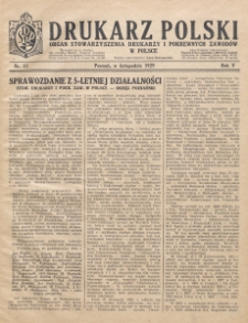 Drukarz Polski : organ Stowarzyszenia Drukarzy i Pokrewnych Zawodów Polski Zachodniej. R. 5, nr 11 (1929)