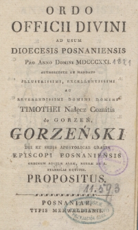 Ordo Officii Divini ad usum Dioecesis Posnaniensis pro Anno Domini 1821