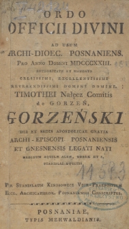 Ordo Officii Divini ad usum Archi-Dioec. Posnaniensis pro Anno Domini 1823