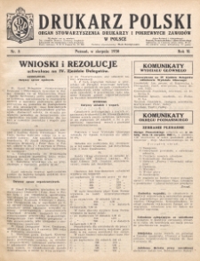 Drukarz Polski : organ Stowarzyszenia Drukarzy i Pokrewnych Zawodów Polski Zachodniej. R. 6, nr 8 (1930)