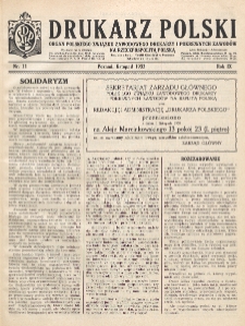 Drukarz Polski : organ Stowarzyszenia Drukarzy i Pokrewnych Zawodów Polski Zachodniej. R. 9, nr 11 (1933)