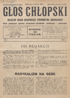 Głos Chłopski : naczelny organ Chłopskiego Stronnictwa Radykalnego. R. 1, nr 1 (1926)