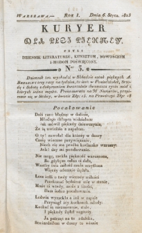 Kuryer dla Płci Piękney czyli Dziennik Literaturze, Kunsztom, Nowościom i Modom Poświęcony. R. 1 , t. 1, nr 3 (6 stycznia 1823)