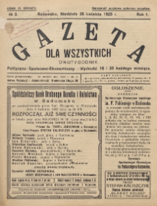 Gazeta dla Wszystkich : miesięcznik polityczno-społeczno-ekonomiczny. R. 1, nr 3 (26 kwietnia 1925)