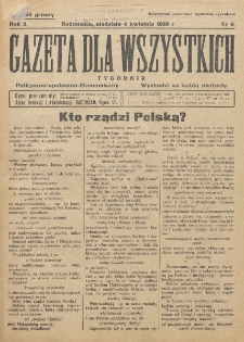 Gazeta dla Wszystkich : miesięcznik polityczno-społeczno-ekonomiczny. R. 2, nr 6 (4 kwietnia 1926)