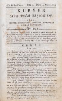 Kuryer dla Płci Piękney czyli Dziennik Literaturze, Kunsztom, Nowościom i Modom Poświęcony. R. 1 , t. 1, nr 22 (19 lutego 1823)