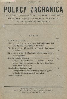 Polacy Zagranicą : organ Rady Organizacyjnej Polaków z Zagranicy : miesięcznik poświęcony sprawom społecznym, kulturalnym i gospodarczym. R. 2, nr 1 (1931)