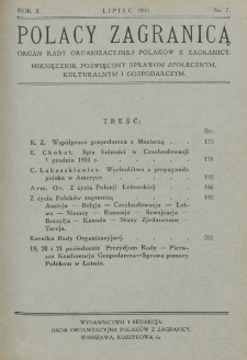 Polacy Zagranicą : organ Rady Organizacyjnej Polaków z Zagranicy : miesięcznik poświęcony sprawom społecznym, kulturalnym i gospodarczym. R. 2, nr 7 (1931)