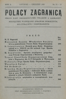 Polacy Zagranicą : organ Rady Organizacyjnej Polaków z Zagranicy : miesięcznik poświęcony sprawom społecznym, kulturalnym i gospodarczym. R. 2, nr 11/12 (1931)