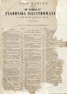 Tygodnik Illustrowany. T. 1 (1859/1860), Spis rzeczy w Tomie I zawartych