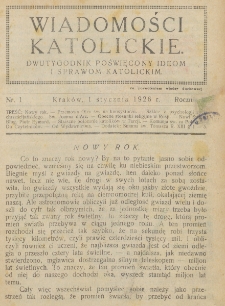 Wiadomości Katolickie. R. 3, T. 1, nr 1 (1926)