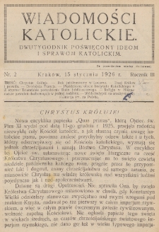 Wiadomości Katolickie. R. 3, T. 1, nr 2 (1926)