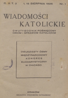 Wiadomości Katolickie. R. 3, T. 2, nr 1 (1926)