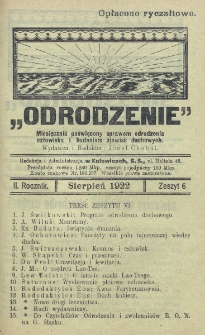 Odrodzenie : miesięcznik poświęcony sprawom odrodzenia człowieka i badaniu zjawisk duchowych. R. 2, z. 6 (1922)