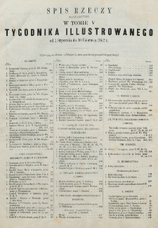 Tygodnik Illustrowany. T. 5 (1862), Spis rzeczy zawartych w tomie V