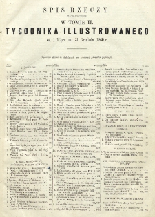 Tygodnik Illustrowany. T. 2 (1860), Spis rzeczy zawartych w Tomie II.