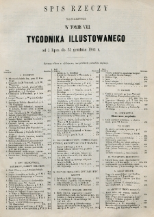 Tygodnik Illustrowany. T. 8 (1863), Spis rzeczy zawaertych w Tomie VIII