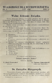 Wiadomości dla Duchowieństwa : organ Związku Kapłan&oacute;w "Unitas". Rok 15, nr 2 (1928)