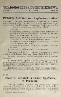 Wiadomości dla Duchowieństwa : organ Związku Kapłan&oacute;w "Unitas". Rok 15, nr 11 (1928)