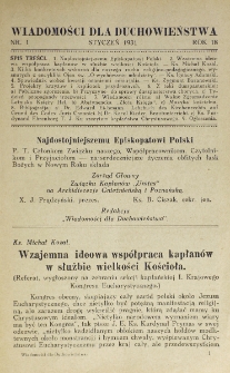 Wiadomości dla Duchowieństwa : organ Związku Kapłan&oacute;w "Unitas". Rok 18, nr 1 (1931)