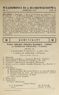 Wiadomości dla Duchowieństwa : organ Związku Kapłan&oacute;w "Unitas". Rok 18, nr 4 (1931)