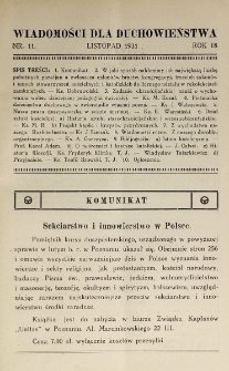Wiadomości dla Duchowieństwa : organ Związku Kapłan&oacute;w "Unitas". Rok 18, nr 11 (1931)
