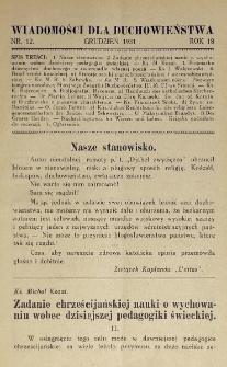 Wiadomości dla Duchowieństwa : organ Związku Kapłan&oacute;w "Unitas". Rok 18, nr 12 (1931)